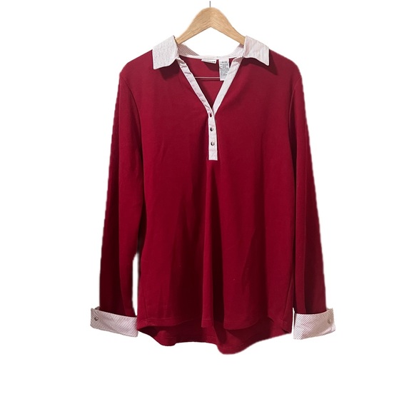 Carolina Red Academia Style Long Sleeve V Neck Shirt - Picture 5 of 6